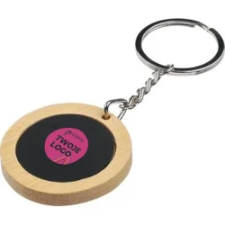 Brelok do kluczy ze stali nierdzewnej i bambusa z logo firmy