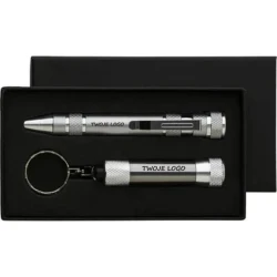 Zestaw narzędzi, śrubokręt, 8 końcówek, latarka 3 LED z logo