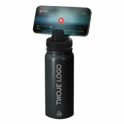 Butelka termiczna 600 ml ze stali nierdzewnej z recyklingu, magnetyczny obrotowy stojak na telefon z nadrukiem logo