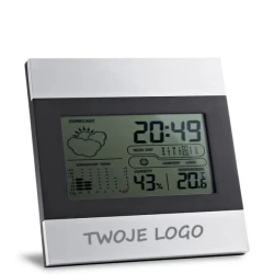 DENE. Biurkowa stacja pogodowa z ekranem LCD z aluminium i ABS z nadrukiem na zamówienie