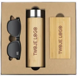 Zestaw butelka 350 ml, okulary, power bank 8000 mAh z naniesieniem logo