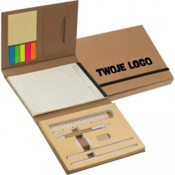 Folder z notatnikiem w linie i przyborami do pisania do nałożenia logo