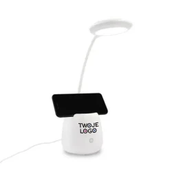 Lampka na biurko, głośnik bezprzewodowy 3W, stojak na telefon, pojemnik na przybory do pisania | Asar z logo firmy