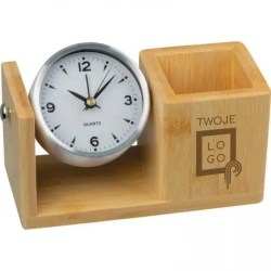 Stojak biurkowy z zegarem z logo
