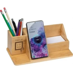 Organizer na biurko z ładowarką indukcyjną LUBLIN z nadrukiem na zamówienie