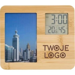 Bambusowa stacja pogodowa, ramka do zdjęć z logo