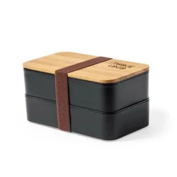 Pudełka śniadaniowe 2 szt., 2x500 ml, bambusowe wieczko, sztućce z nadrukiem logo