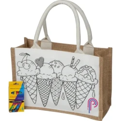 Torba z juty do kolorowania z kredkami do drukowania logo