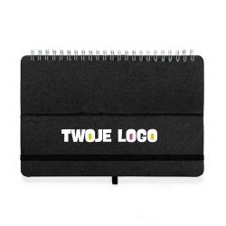 Notatnik RPET ok. A5, stojak na telefon, stojak na tablet z nadrukiem logo