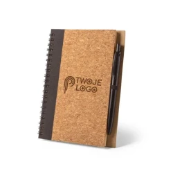 VICENTE. Notatnik B6 z korka i PET pochodzącego z recyklingu (100% rPET) z długopisem z logo