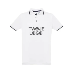 THC ROME WH. Męska dwukolorowa bawełniana koszulka polo. Kolor biały z nadrukiem na zamówienie