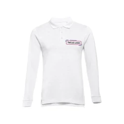 THC BERN WH. Męska bawełniana koszulka polo z długim rękawem z nadrukiem na zamówienie