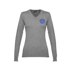 THC MILAN WOMEN. Damski sweter z dekoltem V-neck z bawełny i poliamidu z logo firmy