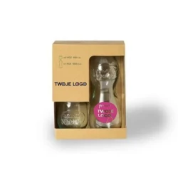 Zestaw 2 szklanek 400 ml i szklana butelka 1000 ml z logo