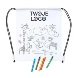 Worek ze sznurkiem do kolorowania, kredki z nadrukiem logo